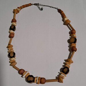 Wooden necklace with metal clasp
